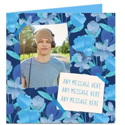 Card Factory Photo Card - Blue Flowers Any Message