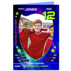 Kids Card Factory Photo Card - Blue Player Of The Year, Editable Age & Player