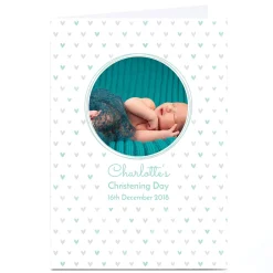 Sale Photo Christening Card - Blue Hearts Invitations|Christening