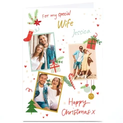 Card Factory Photo Christmas Card - 3 Photos Happy Christmas Illustrations, Wife