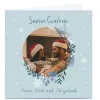 Discount Photo Christmas Card - Blue Wreath Season's Greetings Christmas|Photo