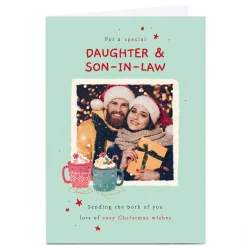 Card Factory Photo Christmas Card - Cosy Christmas Wishes Hot Chocolate, Daughter and Son in Law