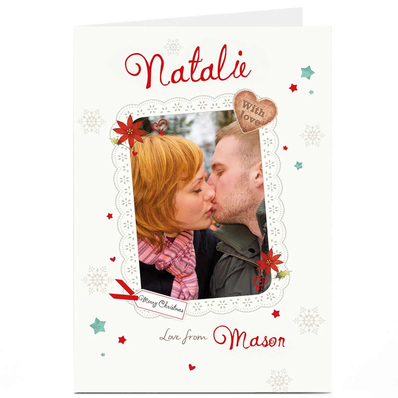 Outlet Photo Christmas Card - Lace Frame & Red Flowers Christmas|Photo