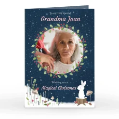 Card Factory Photo Christmas Card - Magical Christmas Holly Wreath, Grandma