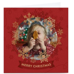 Card Factory Photo Christmas Card - Merry Christmas Red & Gold