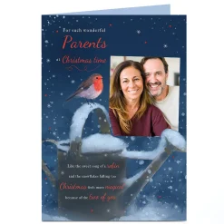 Card Factory Photo Christmas Card - Robin on Watering Can, Parents