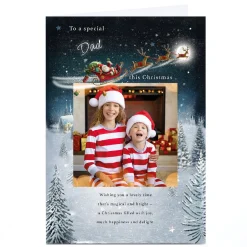 New Photo Christmas Card - Santa's Sleigh over Snowy Town, Dad Christmas|Photo