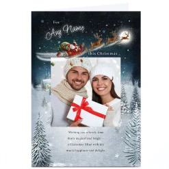 Card Factory Photo Christmas Card - Santa's Sleigh over Snowy Town, Any Name