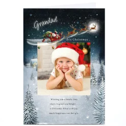 Card Factory Photo Christmas Card - Santa's Sleigh over Snowy Town, Grandad