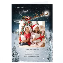 Card Factory Photo Christmas Card - Santa's Sleigh over Snowy Town, Mum