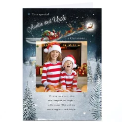 Sale Photo Christmas Card - Santa's Sleigh over Snowy Town, Auntie and Uncle Christmas|Photo
