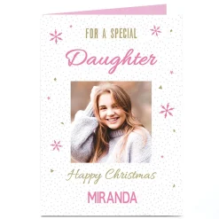 Card Factory Photo Christmas Card - Snowflakes & Dots, Daughter
