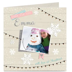 Card Factory Photo Christmas Card - Snowflakes And Fairy Lights