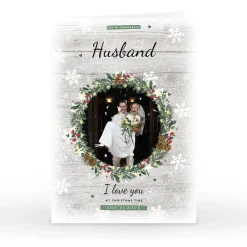 Online Photo Christmas Card - Wreath & Snowflakes, Husband Christmas|Photo