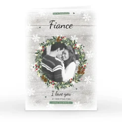 Card Factory Photo Christmas Card - Wreath & Snowflakes, Fiance