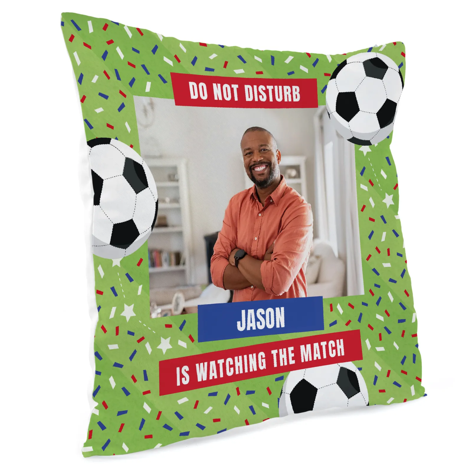 Card Factory Photo Cushion - Watching the Football Match