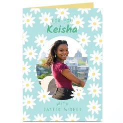 Card Factory Photo Easter Card - Daisies Easter Wishes, Any Name