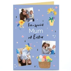 Best Photo Easter Card - Lilac Florals and Egg Basket, Mum Photo