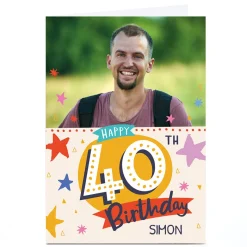 BOY Card Factory Photo Ebony Newton 40th Birthday Card - Colourful Stars, Any Name