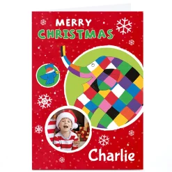 Card Factory Photo Elmer The Elephant Christmas Card - Merry Christmas