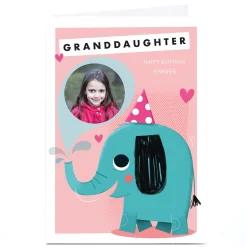 Photo Hello Munki Birthday Card - Granddaughter Elephant Kids Congratulations|For Kids