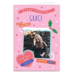 Card Factory Photo Jess Moorhouse Christmas Card - Up to Snow Good Pink