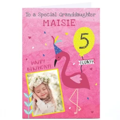 Discount Photo Juniper & Rose Birthday Card - Flamingo, Editable Age Kids For Granddaughter|For Daughter