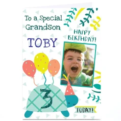 Kids Card Factory Photo Juniper & Rose Birthday Card - Green Turtle, Editable Age