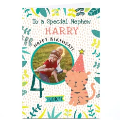 Kids Card Factory Photo Juniper & Rose Birthday Card - Cute Tiger, Editable Age