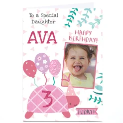Sale Photo Juniper & Rose Birthday Card - Pink Turtle Daughter, Editable Age Kids For Son|For Granddaughter