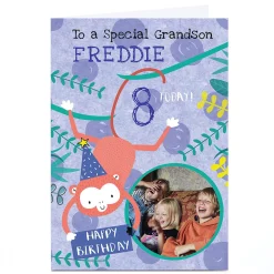 Hot Photo Juniper & Rose Birthday Card - Monkey, Editable Age Kids For Grandson|Grandson