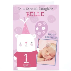 Kids Card Factory Photo Juniper & Rose Birthday Card - Cute Bear, Editable Age