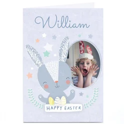 Card Factory Photo Juniper & Rose Easter Card - Blue Bunny