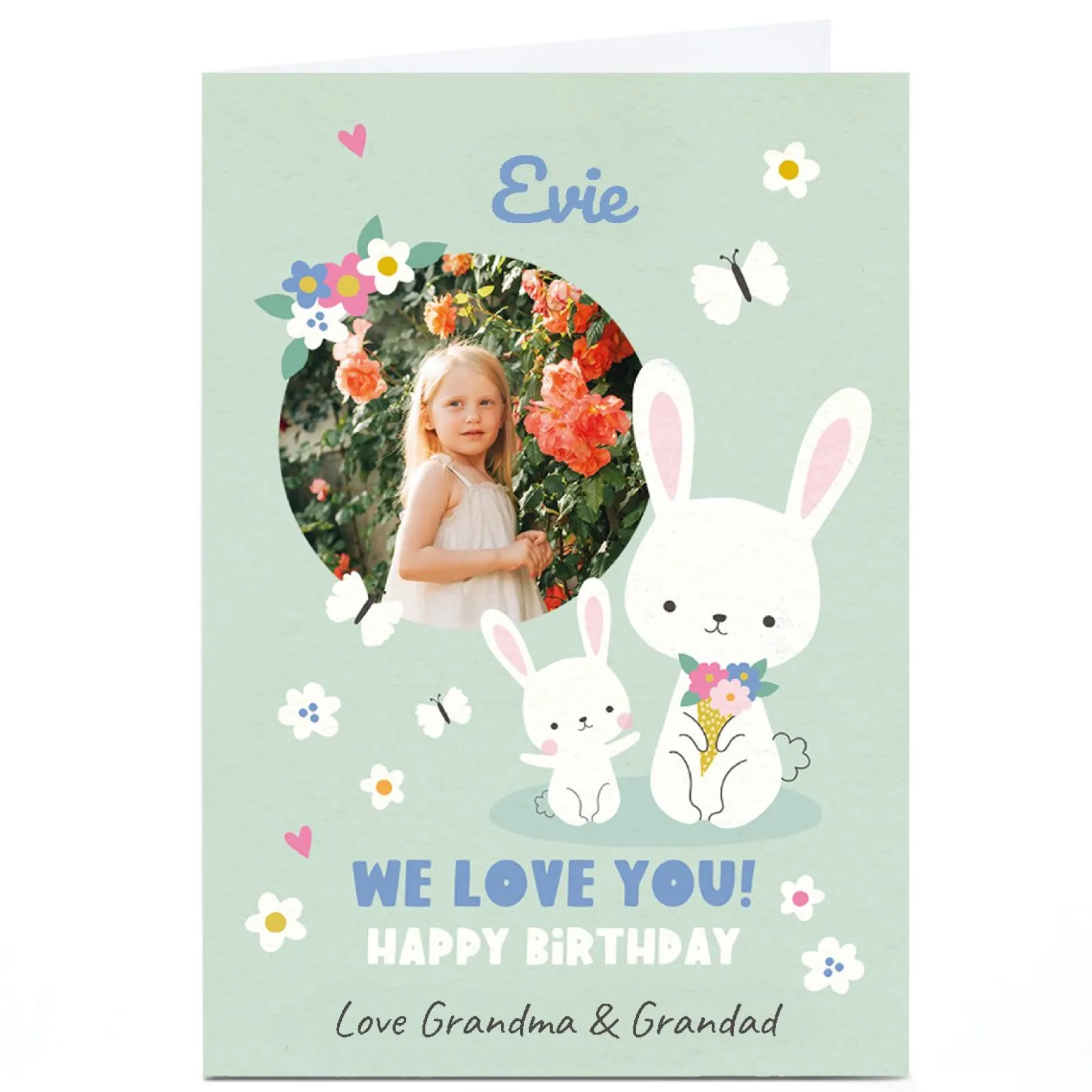 Hot Photo Lemon & Sugar Birthday Card - Bunnies and Butterflies Kids For Niece|For Granddaughter