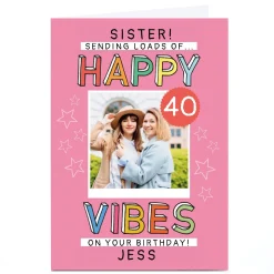 Photo Lemon & Sugar Birthday Card - Sister Happy Vibes, Editable Age For Sister|For Niece