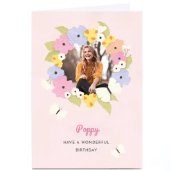 Kids Card Factory Photo Lemon & Sugar Birthday Card - Pastel Flower Wreath