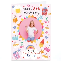 Kids Card Factory Photo Lindsay Loves to Draw Milestone Birthday Card - Pink Drawings, Editable Age & Recipient