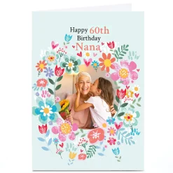 Card Factory Photo Lindsay Loves to Draw 60th Birthday Card - Flower Frame, Editable Age & Recipient