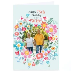 Card Factory Photo Lindsay Loves to Draw 75th Birthday Card - Flower Frame Editable Age & Name