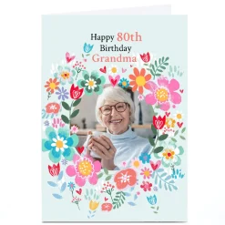 Card Factory Photo Lindsay Loves to Draw 80th Birthday Card - Grandma Flower Frame Editable Age