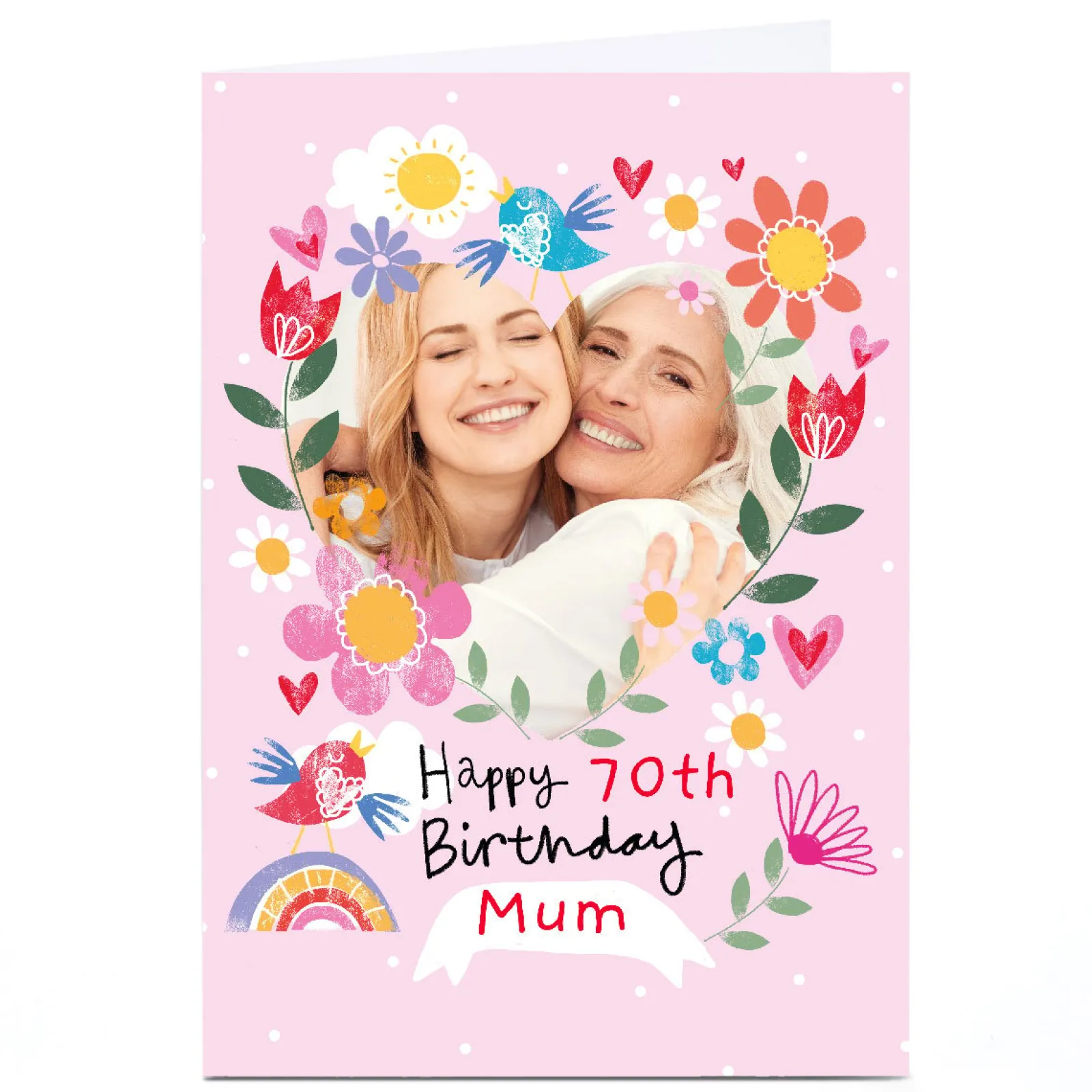 Card Factory Photo Lindsay Loves to Draw 70th Birthday Card - Floral Heart, Editable Age & Recipient