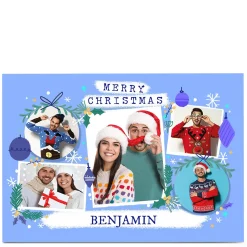 Card Factory Photo Little Mono Christmas Card - Light Blue Baubles