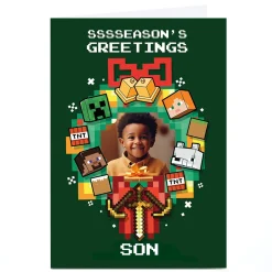 Photo Minecraft Christmas Card - Green Sssseason's Greetings Christmas|Photo