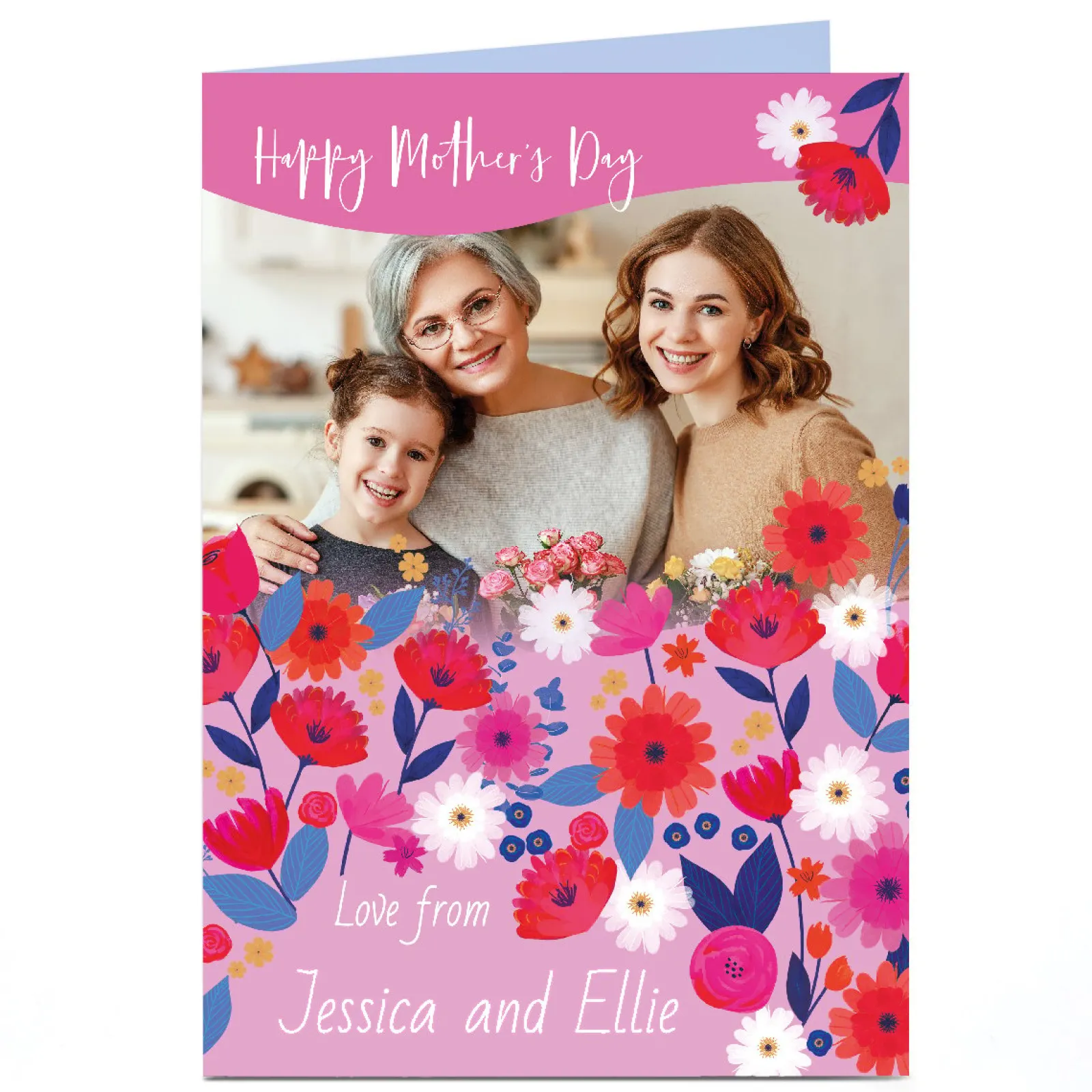Sale Photo Mother's Day Card - Flowers Pink Border Photo