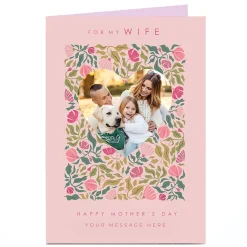 Photo Mother's Day Card - Ivy and Flower Border Heart, For My Wife Photo