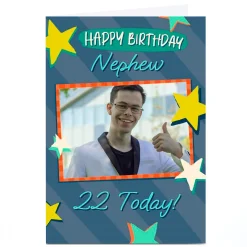 Card Factory Photo 22nd Birthday Card - Nephew, 22 Today Stars