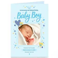 Best Photo New Baby Announcement Card - Beautiful Boy New Baby|Photo