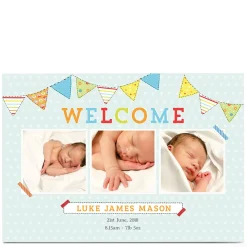 Card Factory Photo New Baby Card - Welcome Bunting