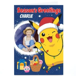 Card Factory Photo Pokemon Christmas Card - Santa Hat Pikachu