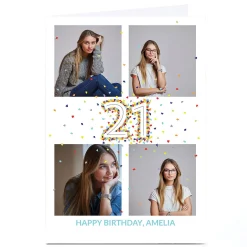 Card Factory Photo 21st Birthday Card - 4 Photos, Confetti